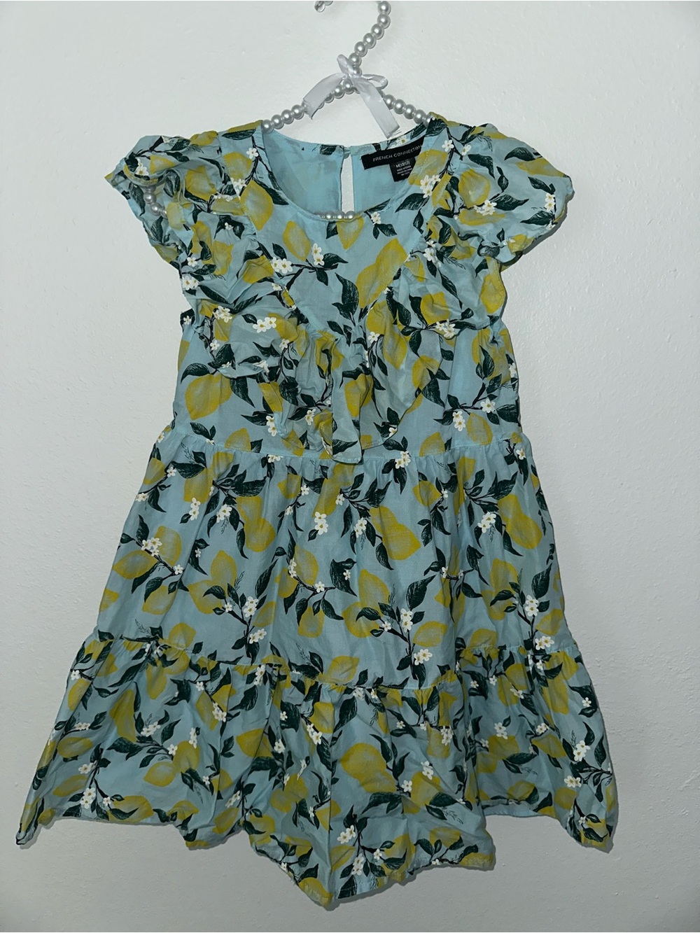 French Connection Light Blue Lemon-Print Ruffle Dress